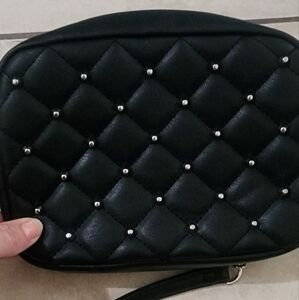 Black Quilted Handbag with Silver Studs‎